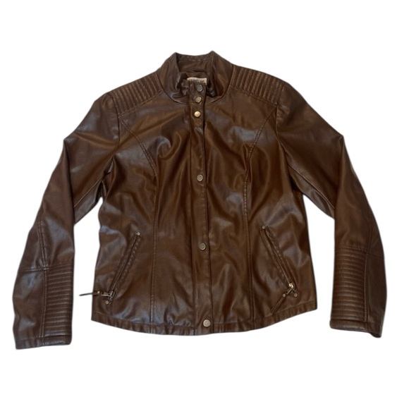 Celebrity Pink Brown Faux Leather Jacket - Picture 1 of 5